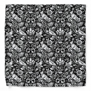 Pheasant and Hare Pattern, Black and White Bandana