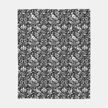 Pheasant And Hare Pattern  Black And White  Fleece Blanket by Floridity at Zazzle