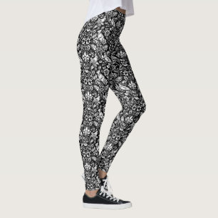 Pheasant and Hare Pattern, Black and White  Leggings
