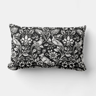 Pheasant and Hare Pattern, Black and White Lumbar Pillow