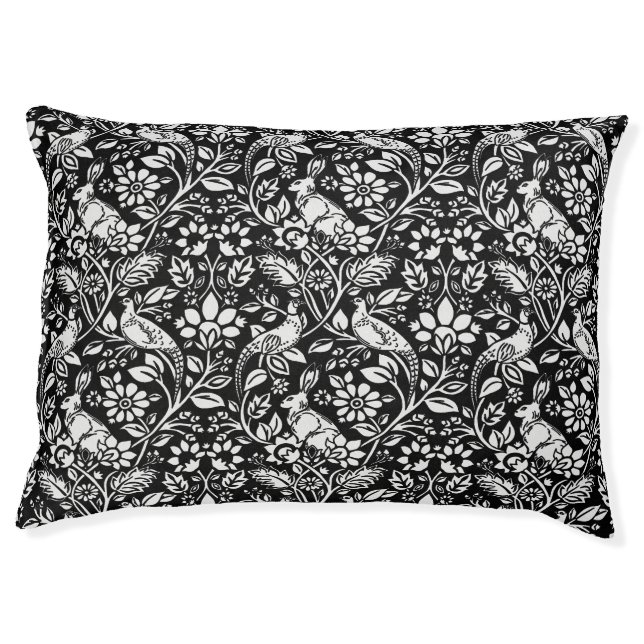 Pheasant and Hare Pattern, Black and White  Pet Bed (Front)