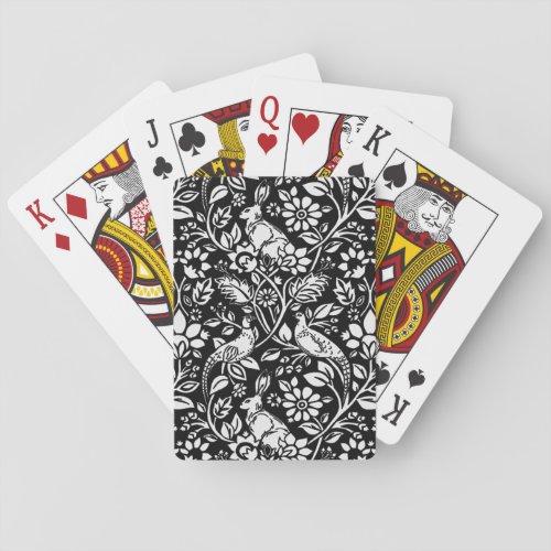 Pheasant and Hare Pattern Black and White Playing Cards