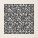 Pheasant and Hare Pattern, Black and White Scarf<br><div class="desc">Square scarf in a William Morris, Art Nouveau wallpaper design of pheasants and hares set among leaves, vines and flowers - subtly textured white on a black background</div>