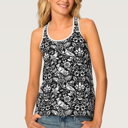 Pheasant and Hare Pattern Black and White Tank Top