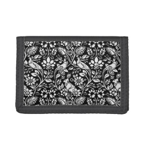 Pheasant and Hare Pattern, Black and White  Tri-fold Wallet