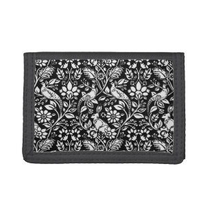 Pheasant and Hare Pattern, Black and White Trifold Wallet