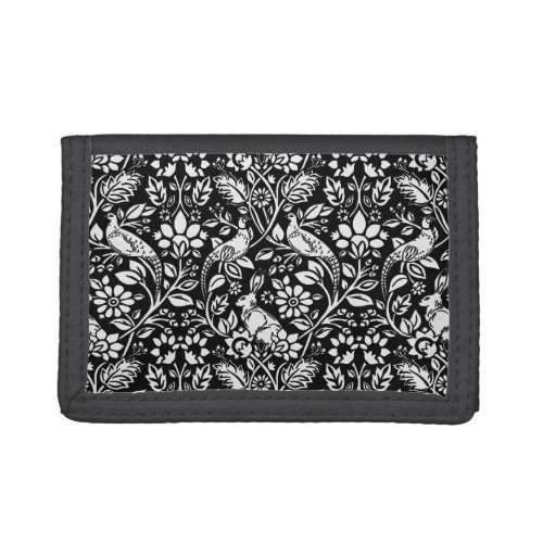 Pheasant and Hare Pattern Black and White  Trifold Wallet