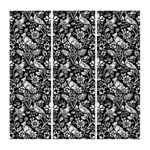 Pheasant and Hare Pattern Black and White  Triptych