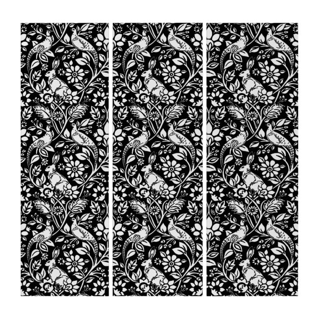 Pheasant and Hare Pattern, Black and White  Triptych (Front)