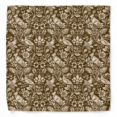 Pheasant and Hare Pattern Brown and Beige Bandana