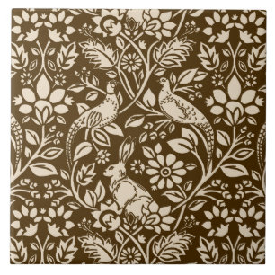 Pheasant and Hare Pattern, Brown and Beige Ceramic Tile
