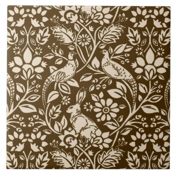 Pheasant And Hare Pattern  Brown And Beige Ceramic Tile by Floridity at Zazzle