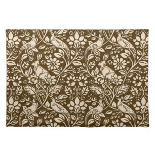 Pheasant and Hare Pattern, Brown and Beige Cloth Placemat