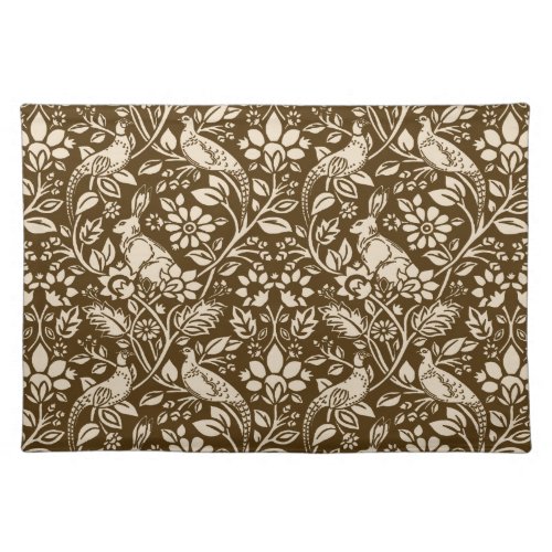 Pheasant and Hare Pattern Brown and Beige  Cloth Placemat