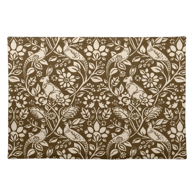 Pheasant and Hare Pattern, Brown and Beige  Cloth Placemat (Front)