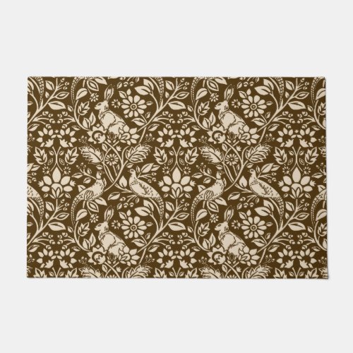 Pheasant and Hare Pattern Brown and Beige   Doormat