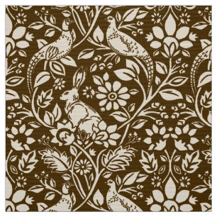 Pheasant and Hare Pattern, Brown and Beige Fabric