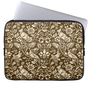 Pheasant and Hare Pattern, Brown and Beige   Laptop Sleeve