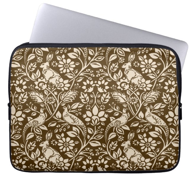 Pheasant and Hare Pattern, Brown and Beige   Laptop Sleeve (Front)