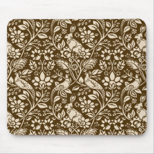 Pheasant and Hare Pattern, Brown and Beige  Mouse Pad