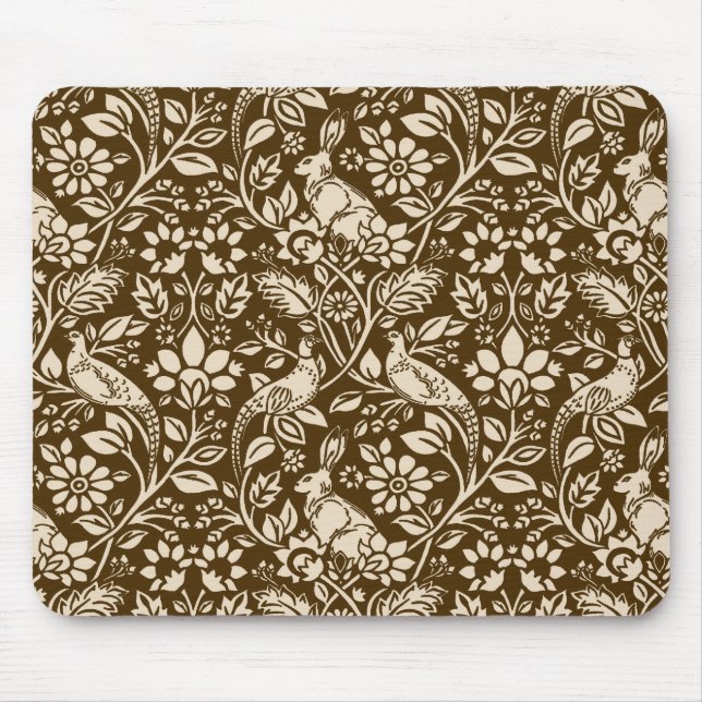 Pheasant and Hare Pattern, Brown and Beige  Mouse Pad (Front)