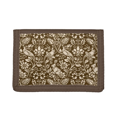 Pheasant and Hare Pattern Brown and Beige   Trifold Wallet