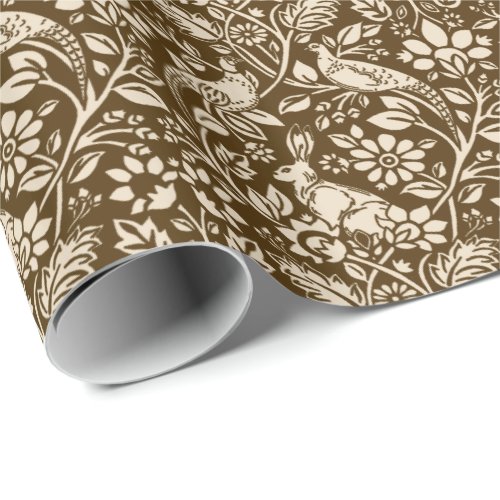 Pheasant and Hare Pattern Brown and Beige   Wrapping Paper