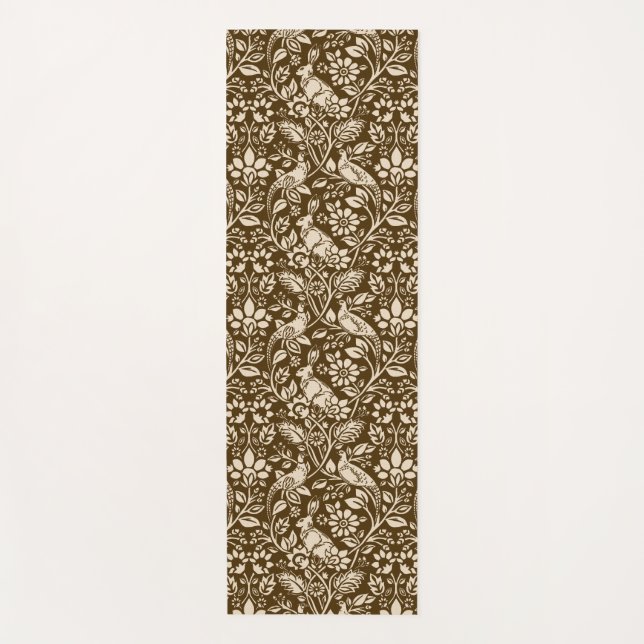 Pheasant and Hare Pattern, Brown and Beige Yoga Mat (Front)