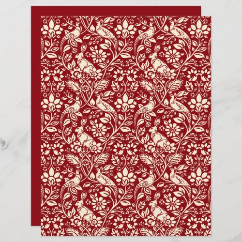 Pheasant and Hare Pattern Deep Red and Cream  
