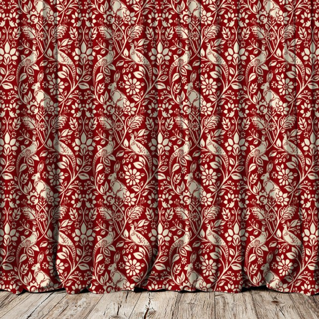 Pheasant and Hare Pattern, Deep Red and Cream  Blackout Curtains (Creator Uploaded)