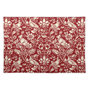 Pheasant and Hare Pattern, Deep Red and Cream  Cloth Placemat