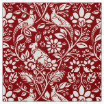 Pheasant and Hare Pattern, Deep Red and Cream Fabric