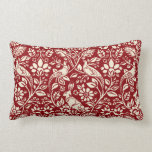 Pheasant and Hare Pattern, Deep Red and Cream Lumbar Pillow
