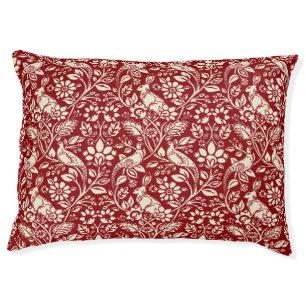 Pheasant and Hare Pattern, Deep Red and Cream   Pet Bed