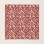 Pheasant and Hare Pattern, Deep Red and Cream Scarf<br><div class="desc">Square scarf in a William Morris, Art Nouveau wallpaper design of pheasants and hares set among leaves, vines and flowers - cream / winter white on a deep Chinese red background</div>