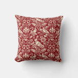 Pheasant And Hare Pattern, Deep Red And Cream Throw Pillow at Zazzle