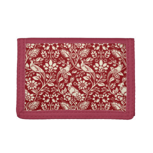 Pheasant and Hare Pattern, Deep Red and Cream   Tri-fold Wallet