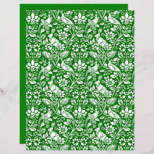 Pheasant and Hare Pattern Emerald Green and White