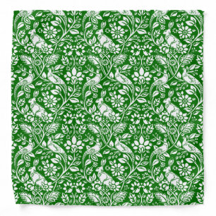 Pheasant and Hare Pattern, Emerald Green and White Bandana