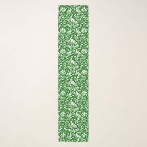 Pheasant and Hare Pattern Emerald Green and White Scarf