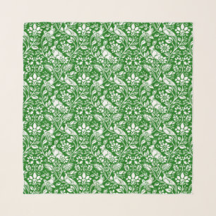 Pheasant and Hare Pattern, Emerald Green and White Scarf