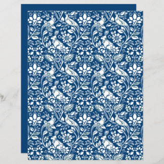 Pheasant and Hare Pattern, Indigo Blue and White