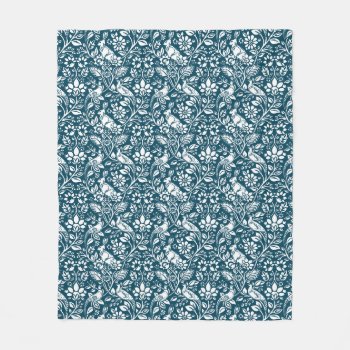 Pheasant And Hare Pattern  Indigo Blue And White Fleece Blanket by Floridity at Zazzle