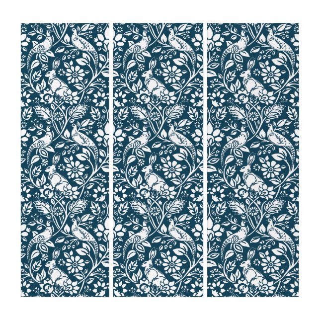 Pheasant and Hare Pattern, Indigo Blue and White Triptych (Front)