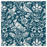 Pheasant and Hare Pattern, Indigo Blue &amp; White Fabric