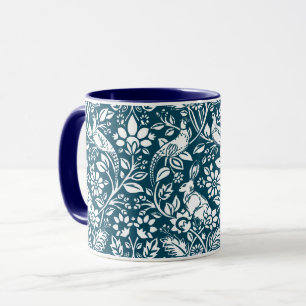 Pheasant and Hare Pattern, Indigo Blue & White Mug