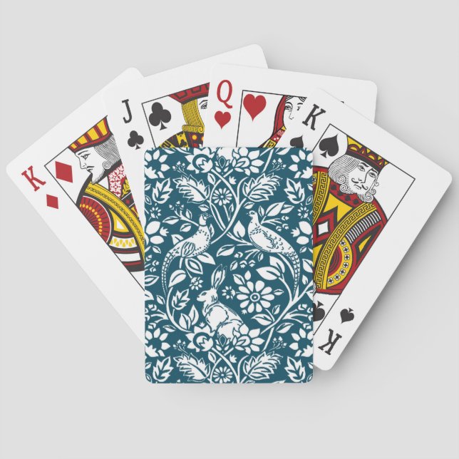 Pheasant and Hare Pattern, Indigo Blue & White Poker Cards (Back)