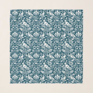 Pheasant and Hare Pattern, Indigo Blue & White Scarf