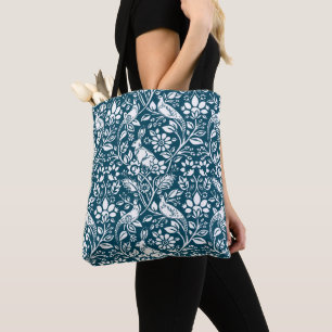 Pheasant and Hare Pattern, Indigo Blue & White Tote Bag