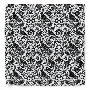Pheasant and Hare Pattern, White and Black Bandana